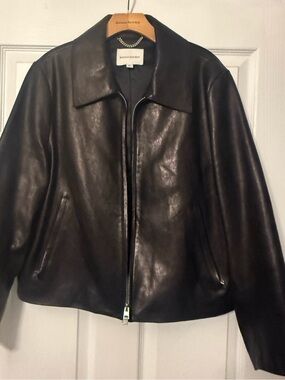 Banana Republic Black Leather Zip-Up Jacket cropped